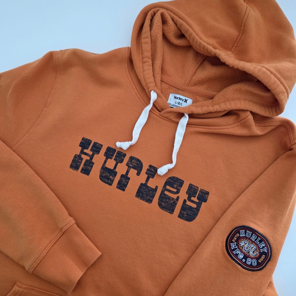Hurley Hoodie‎ Burnt Orange Distressed Logo Graphic Mens Large